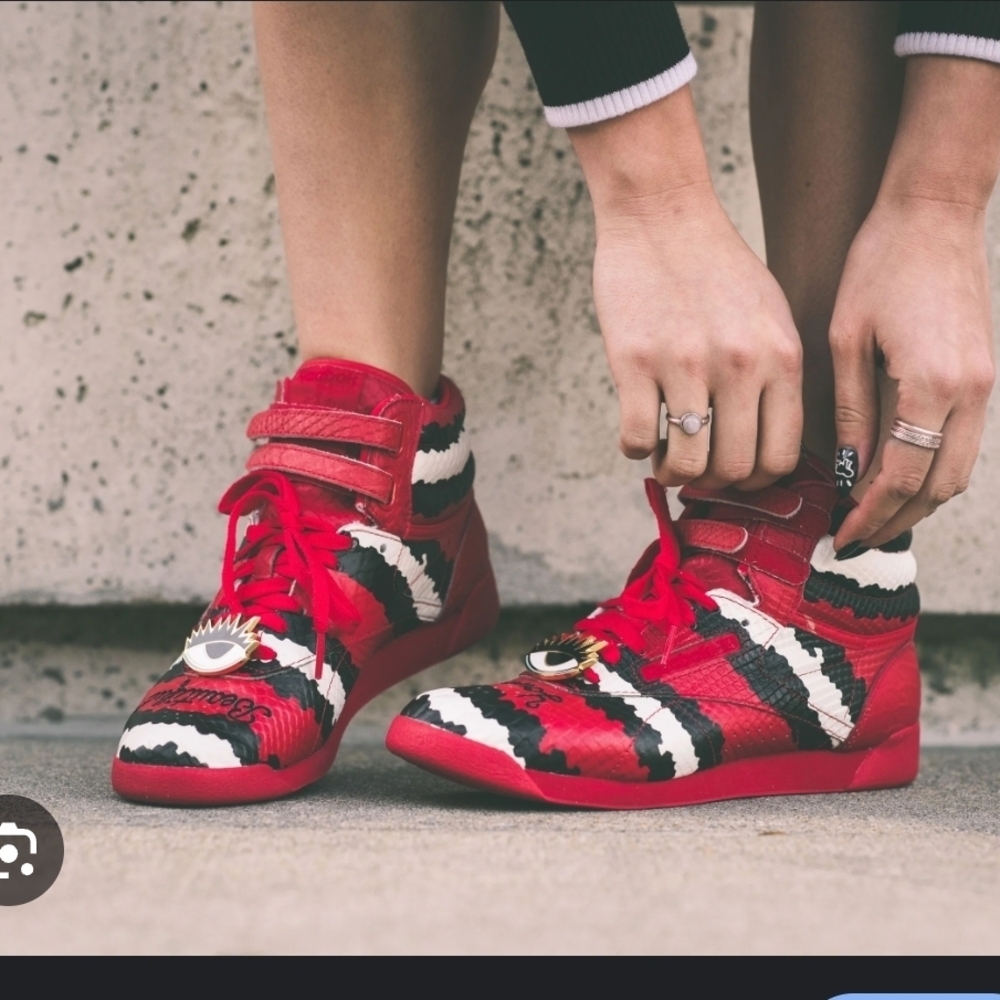 Reebok Red and Black Women's High-Top Sneakers